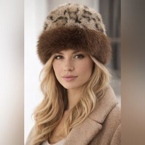 NEW: Elegant Brown and Tan Faux Fur Hat